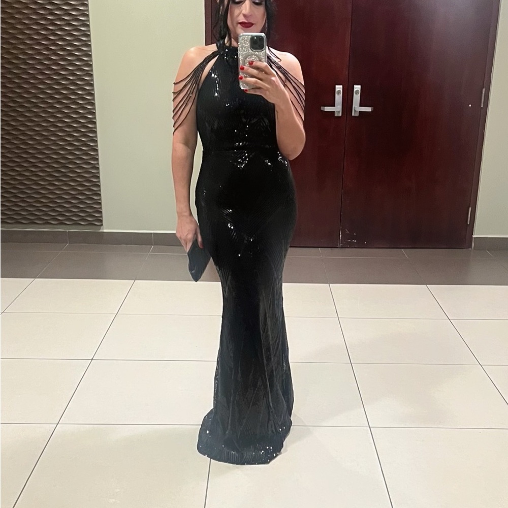 Elegant Black Sequin Evening Gown